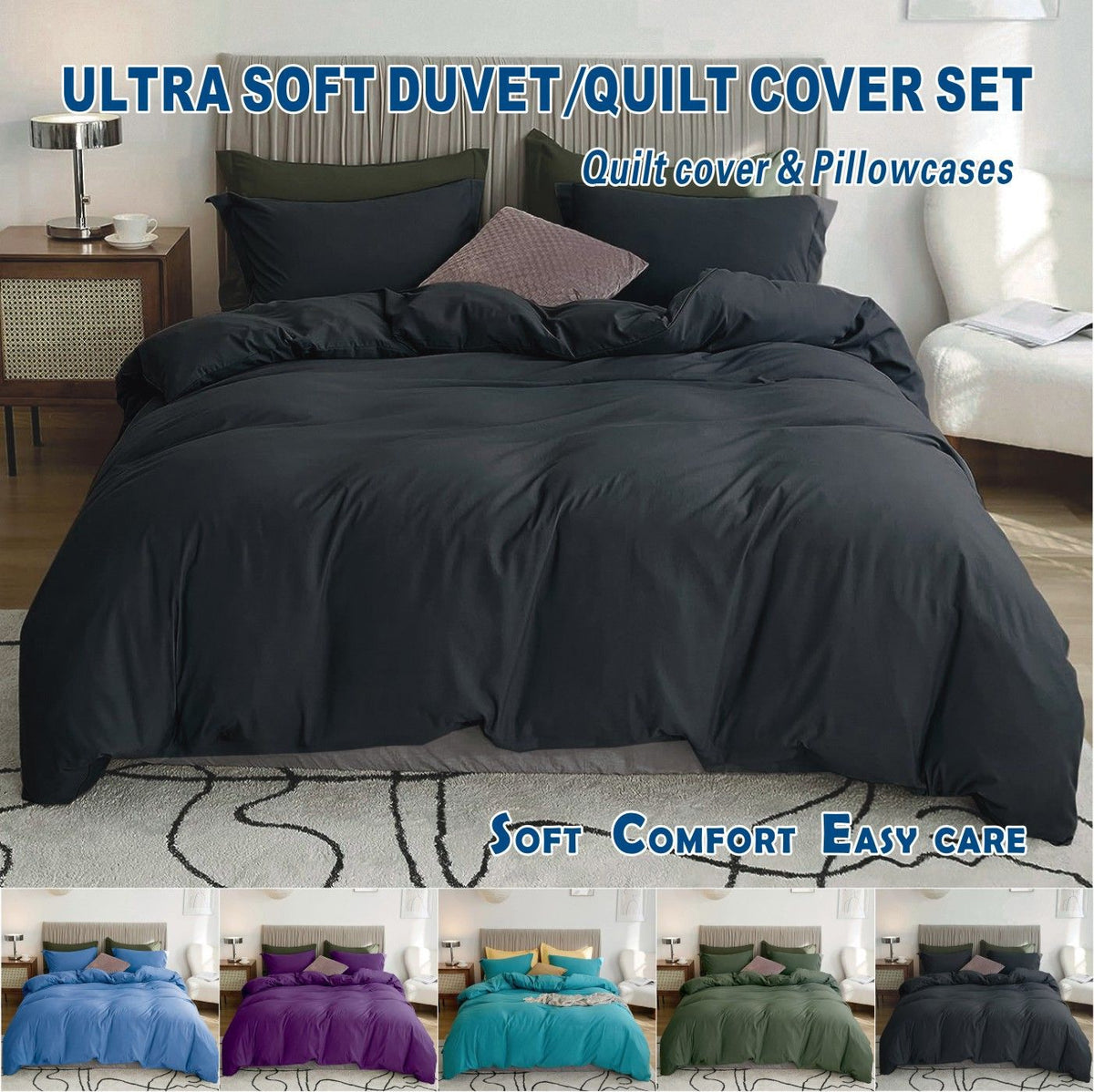 3 Piece Hotel Soft Microfiber Quilt Cover Set-2000TC Duvet/Donna Cover Set & Pillowcases -1 Quilt Cover Zipper Closure & 1 x 