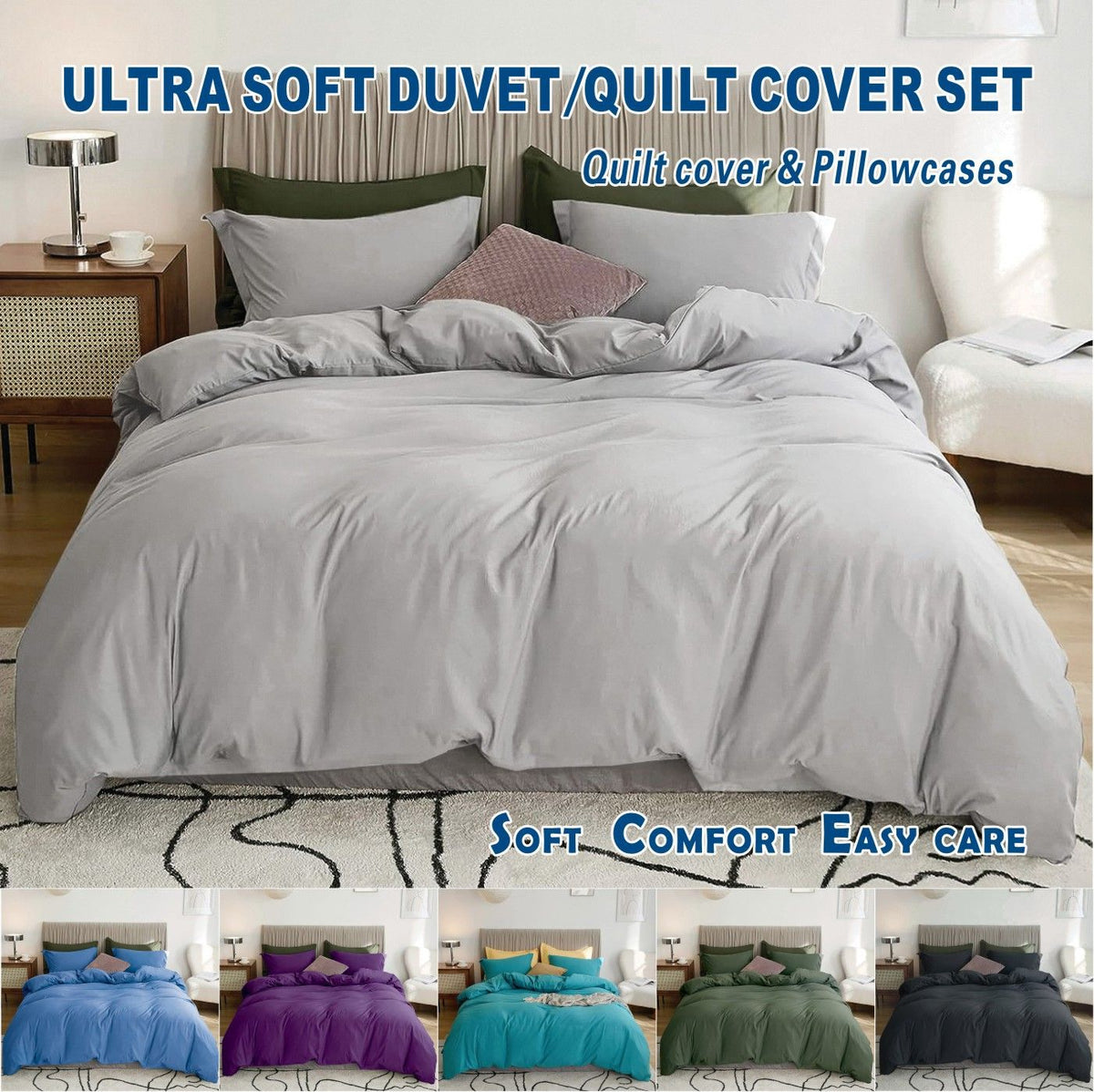 3 Piece Hotel Soft Microfiber Quilt Cover Set-2000TC Duvet/Donna Cover Set & Pillowcases -1 Quilt Cover Zipper Closure & 1 x 