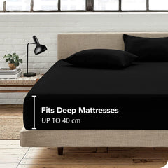 3 Piece Fitted Sheet Set- Fitted Sheet & Pillowcases -Breathable Bedding - Wrinkle, Fade, Stain Resistant- 40cm Deep Pocket F