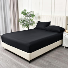 3 Piece Fitted Sheet Set- Fitted Sheet & Pillowcases -Breathable Bedding - Wrinkle, Fade, Stain Resistant- 40cm Deep Pocket F