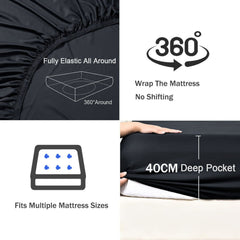 3 Piece Fitted Sheet Set- Fitted Sheet & Pillowcases -Breathable Bedding - Wrinkle, Fade, Stain Resistant- 40cm Deep Pocket F