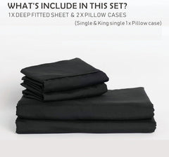 3 Piece Fitted Sheet Set- Fitted Sheet & Pillowcases -Breathable Bedding - Wrinkle, Fade, Stain Resistant- 40cm Deep Pocket F