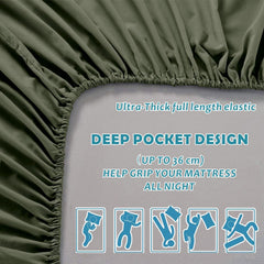 3 Piece Fitted Sheet Set- Fitted Sheet & Pillowcases -Breathable Bedding - Wrinkle, Fade, Stain Resistant- 40cm Deep Pocket F