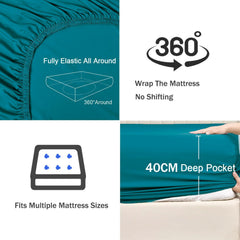 3 Piece Fitted Sheet Set- Fitted Sheet & Pillowcases -Breathable Bedding - Wrinkle, Fade, Stain Resistant- 40cm Deep Pocket F