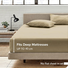 3 Piece Fitted Sheet Set- Fitted Sheet & Pillowcases -Breathable Bedding - Wrinkle, Fade, Stain Resistant- 40cm Deep Pocket F