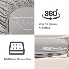 3 Piece Fitted Sheet Set- Fitted Sheet & Pillowcases -Breathable Bedding - Wrinkle, Fade, Stain Resistant- 40cm Deep Pocket F