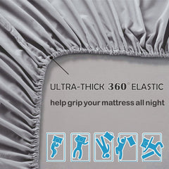3 Piece Fitted Sheet Set- Fitted Sheet & Pillowcases -Breathable Bedding - Wrinkle, Fade, Stain Resistant- 40cm Deep Pocket F