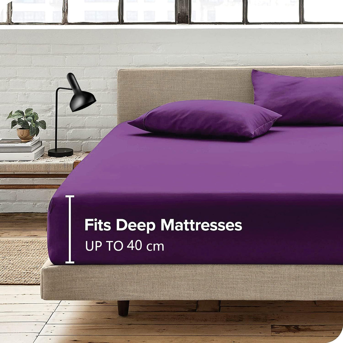 3 Piece Fitted Sheet Set- Fitted Sheet & Pillowcases -Breathable Bedding - Wrinkle, Fade, Stain Resistant- 40cm Deep Pocket F