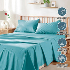 4 Piece Bed Sheet Set- Bedding Sheets & Pillowcases -Breathable Bedding - Wrinkle, Fade, Stain Resistant-Deep Pocket Flat Fit