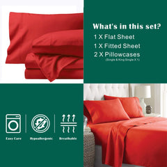 4 Piece Bed Sheet Set- Bedding Sheets & Pillowcases -Breathable Bedding - Wrinkle, Fade, Stain Resistant-Deep Pocket Flat Fit