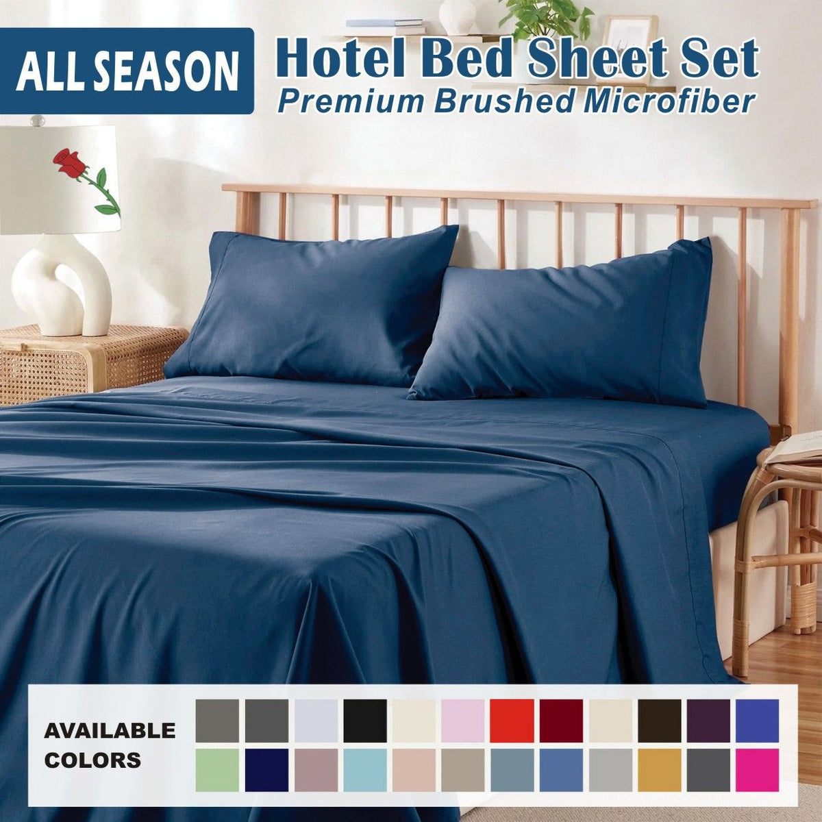 4 Piece Bed Sheet Set- Bedding Sheets & Pillowcases -Breathable Bedding - Wrinkle, Fade, Stain Resistant-Deep Pocket Flat Fit