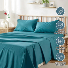4 Piece Bed Sheet Set- Bedding Sheets & Pillowcases -Breathable Bedding - Wrinkle, Fade, Stain Resistant-Deep Pocket Flat Fit