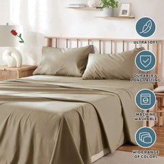 4 Piece Bed Sheet Set- Bedding Sheets & Pillowcases -Breathable Bedding - Wrinkle, Fade, Stain Resistant-Deep Pocket Flat Fit