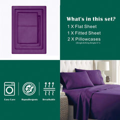 4 Piece Bed Sheet Set- Bedding Sheets & Pillowcases -Breathable Bedding - Wrinkle, Fade, Stain Resistant-Deep Pocket Flat Fit