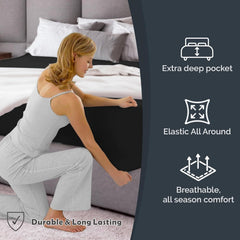 Hotel Quality Fitted Sheet - 1 Piece Fitted Sheet  -Breathable Bedding - Wrinkle, Fade, Stain Resistant- 16inch/40cm Deep Poc
