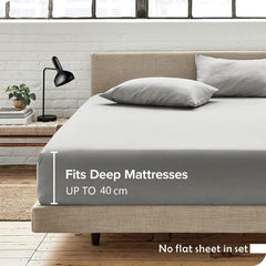 Hotel Quality Fitted Sheet - 1 Piece Fitted Sheet  -Breathable Bedding - Wrinkle, Fade, Stain Resistant- 16inch/40cm Deep Poc
