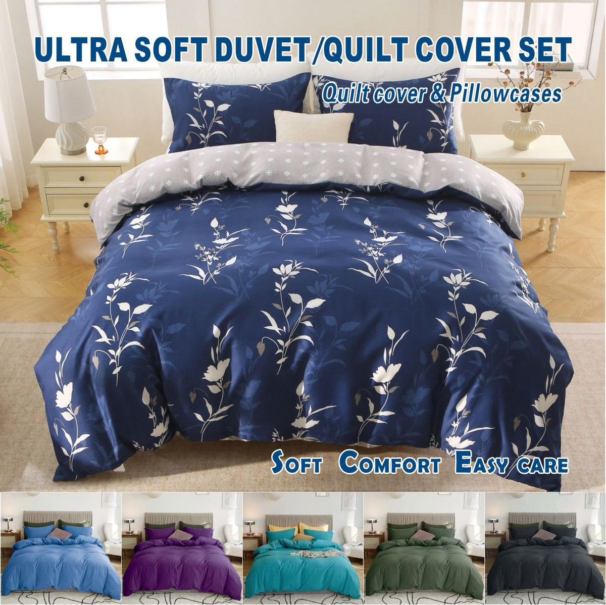 3 Piece Hotel Soft Microfiber Quilt Cover Set-2000TC Duvet/Donna Cover Set & Pillowcases -1 Quilt Cover Zipper Closure & 1 x 