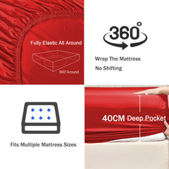 3 Piece Fitted Sheet Set- Fitted Sheet & Pillowcases -Breathable Bedding - Wrinkle, Fade, Stain Resistant- 40cm Deep Pocket F