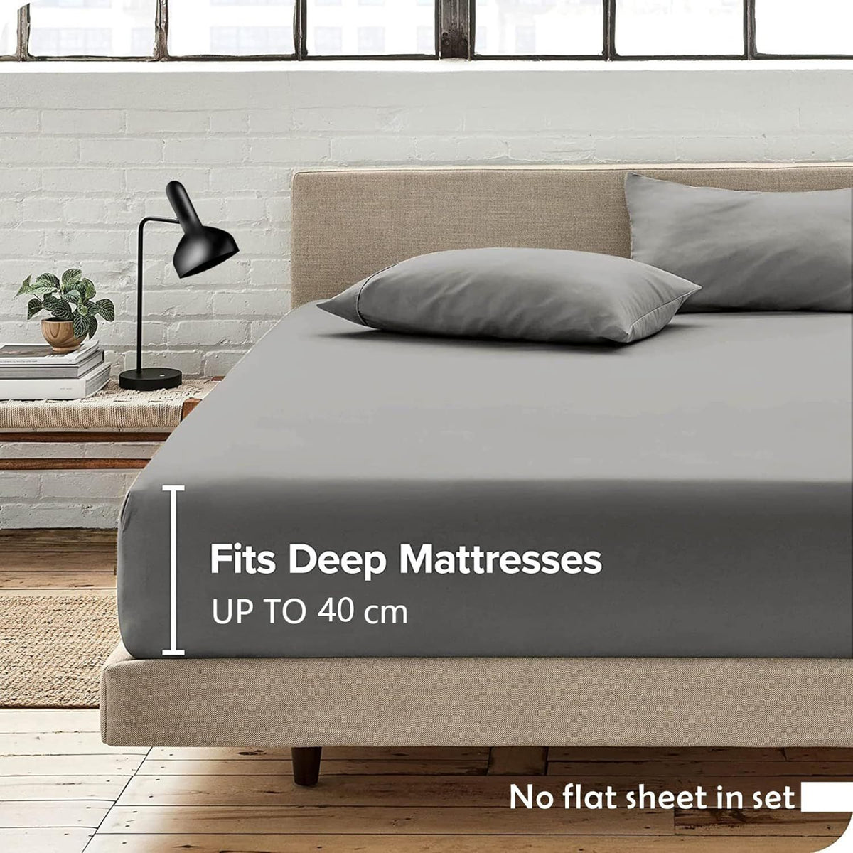 3 Piece Fitted Sheet Set- Fitted Sheet & Pillowcases -Breathable Bedding - Wrinkle, Fade, Stain Resistant- 40cm Deep Pocket F