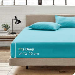 Hotel Quality Fitted Sheet - 1 Piece Fitted Sheet  -Breathable Bedding - Wrinkle, Fade, Stain Resistant- 16inch/40cm Deep Poc