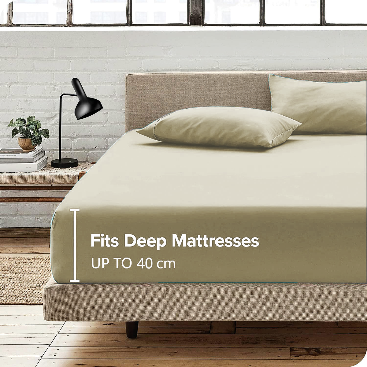 2 Piece Fitted Sheet Set- Fitted Sheet & Pillowcases -Breathable Bedding - Wrinkle, Fade, Stain Resistant- 40cm Deep Pocket F