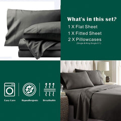 3 Piece Bed Sheet Set- Bedding Sheets & Pillowcases -Breathable Bedding - Wrinkle, Fade, Stain Resistant-Deep Pocket Flat Fit