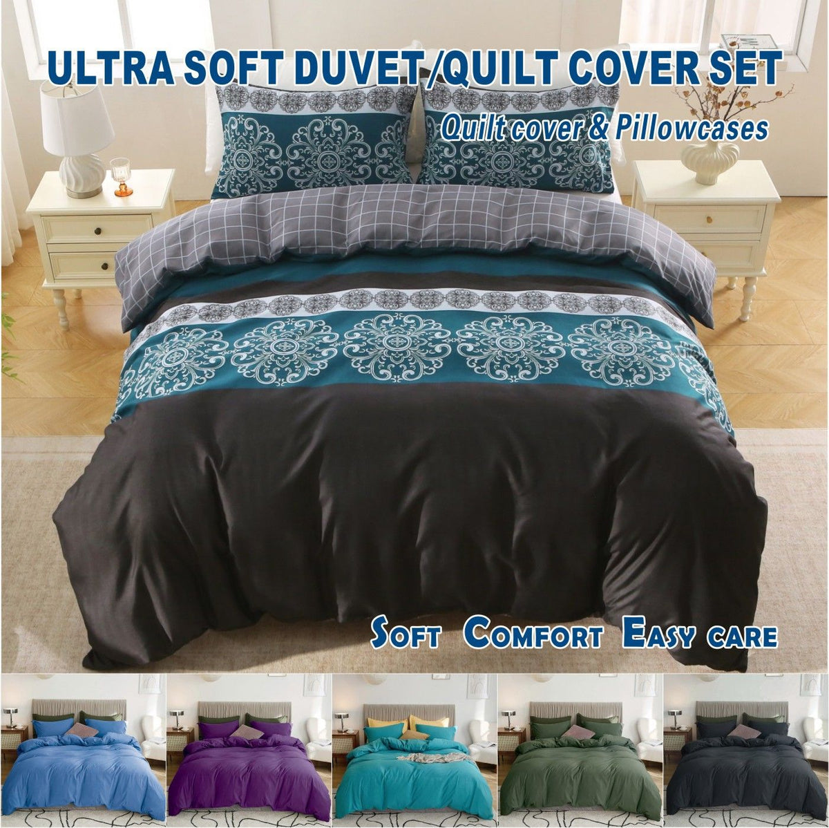 3 Piece Hotel Soft Microfiber Quilt Cover Set-2000TC Duvet/Donna Cover Set & Pillowcases -1 Quilt Cover Zipper Closure & 1 x 