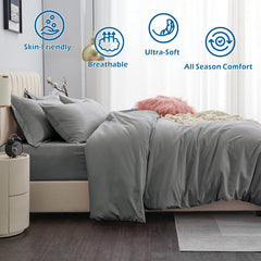 3 Piece Hotel Soft Microfiber Quilt Cover Set-2000TC Duvet/Donna Cover Set & Pillowcases -1 Quilt Cover Zipper Closure & 1 x 