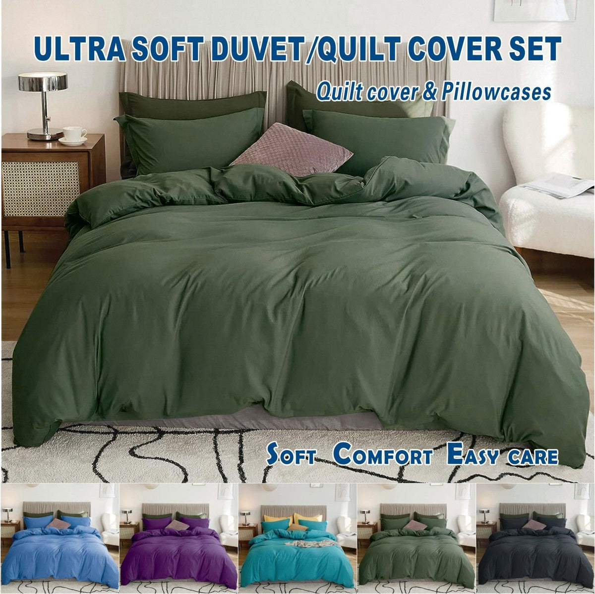 3 Piece Hotel Soft Microfiber Quilt Cover Set-2000TC Duvet/Donna Cover Set & Pillowcases -1 Quilt Cover Zipper Closure & 1 x 