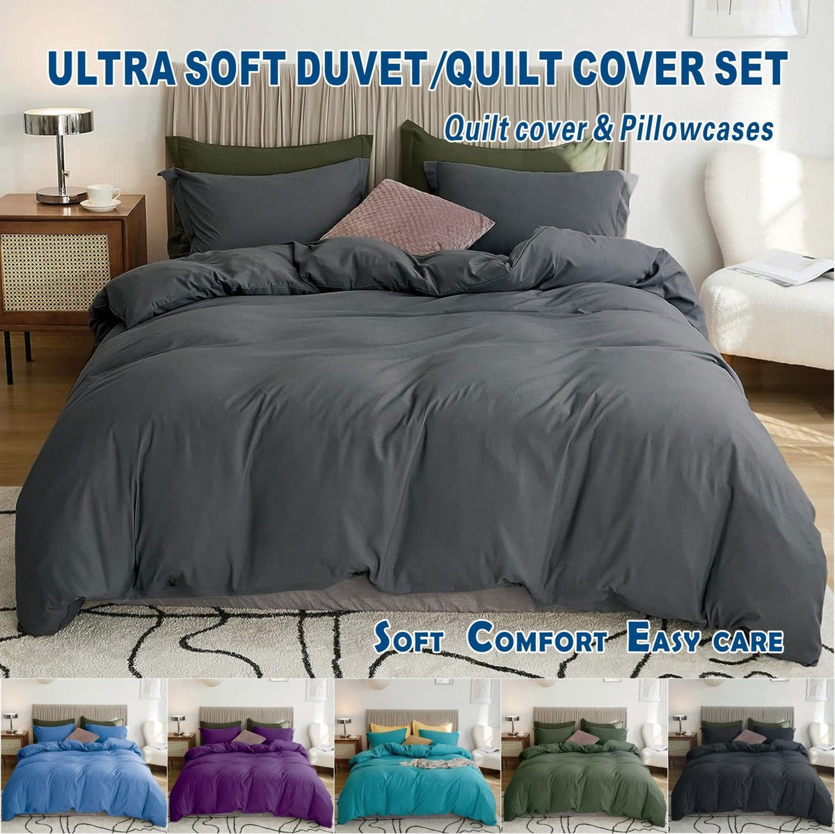 3 Piece Hotel Soft Microfiber Quilt Cover Set-2000TC Duvet/Donna Cover Set & Pillowcases -1 Quilt Cover Zipper Closure & 1 x 