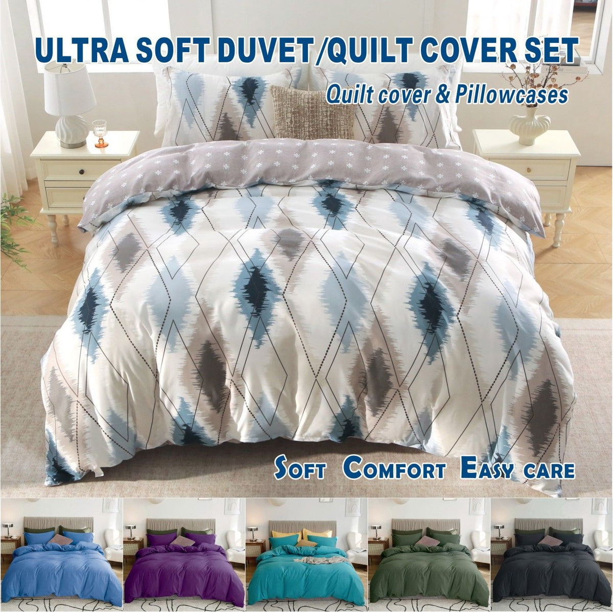 3 Piece Hotel Soft Microfiber Quilt Cover Set-2000TC Duvet/Donna Cover Set & Pillowcases -1 Quilt Cover Zipper Closure & 1 x 