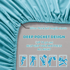 3 Piece Fitted Sheet Set- Fitted Sheet & Pillowcases -Breathable Bedding - Wrinkle, Fade, Stain Resistant- 40cm Deep Pocket F