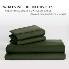 3 Piece Fitted Sheet Set- Fitted Sheet & Pillowcases -Breathable Bedding - Wrinkle, Fade, Stain Resistant- 40cm Deep Pocket F