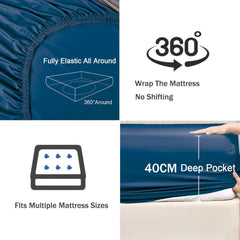 3 Piece Fitted Sheet Set- Fitted Sheet & Pillowcases -Breathable Bedding - Wrinkle, Fade, Stain Resistant- 40cm Deep Pocket F