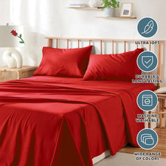 4 Piece Bed Sheet Set- Bedding Sheets & Pillowcases -Breathable Bedding - Wrinkle, Fade, Stain Resistant-Deep Pocket Flat Fit