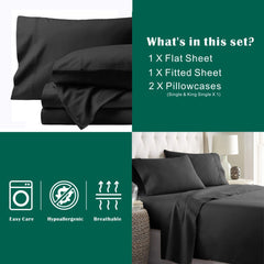 4 Piece Bed Sheet Set- Bedding Sheets & Pillowcases -Breathable Bedding - Wrinkle, Fade, Stain Resistant-Deep Pocket Flat Fit