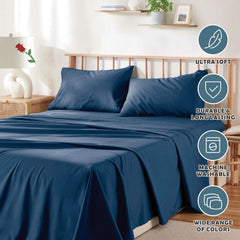 4 Piece Bed Sheet Set- Bedding Sheets & Pillowcases -Breathable Bedding - Wrinkle, Fade, Stain Resistant-Deep Pocket Flat Fit