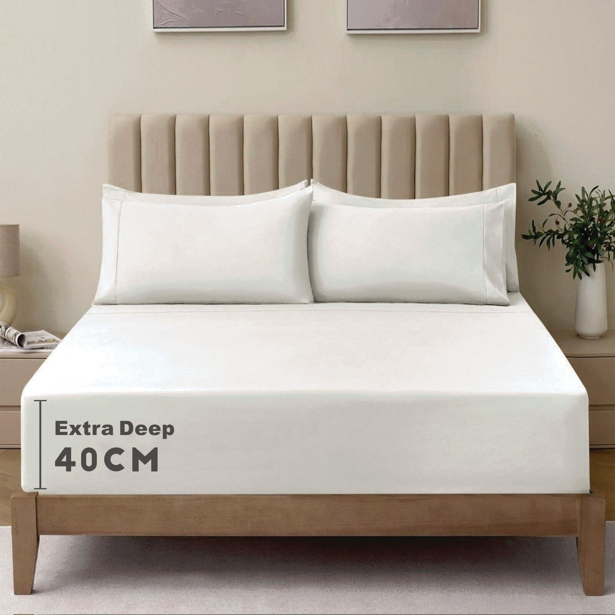 2 Piece Fitted Sheet Set- Fitted Sheet & Pillowcases -Breathable Bedding - Wrinkle, Fade, Stain Resistant- 40cm Deep Pocket F