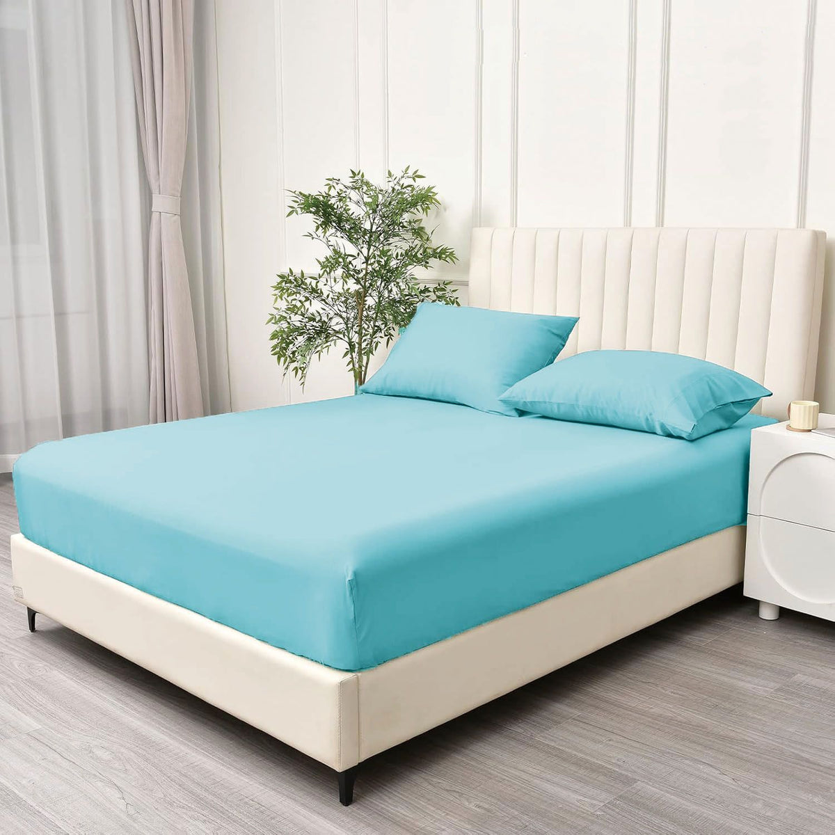 2 Piece Fitted Sheet Set- Fitted Sheet & Pillowcases -Breathable Bedding - Wrinkle, Fade, Stain Resistant- 40cm Deep Pocket F