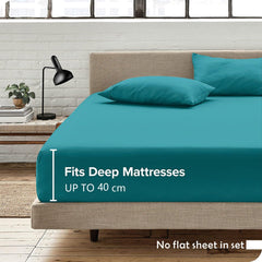 2 Piece Fitted Sheet Set- Fitted Sheet & Pillowcases -Breathable Bedding - Wrinkle, Fade, Stain Resistant- 40cm Deep Pocket F