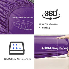 2 Piece Fitted Sheet Set- Fitted Sheet & Pillowcases -Breathable Bedding - Wrinkle, Fade, Stain Resistant- 40cm Deep Pocket F