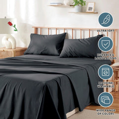 3 Piece Bed Sheet Set- Bedding Sheets & Pillowcases -Breathable Bedding - Wrinkle, Fade, Stain Resistant-Deep Pocket Flat Fit