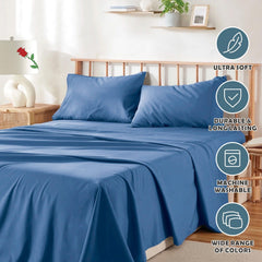 3 Piece Bed Sheet Set- Bedding Sheets & Pillowcases -Breathable Bedding - Wrinkle, Fade, Stain Resistant-Deep Pocket Flat Fit