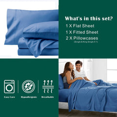 3 Piece Bed Sheet Set- Bedding Sheets & Pillowcases -Breathable Bedding - Wrinkle, Fade, Stain Resistant-Deep Pocket Flat Fit