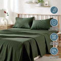 3 Piece Bed Sheet Set- Bedding Sheets & Pillowcases -Breathable Bedding - Wrinkle, Fade, Stain Resistant-Deep Pocket Flat Fit