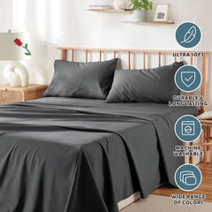 3 Piece Bed Sheet Set- Bedding Sheets & Pillowcases -Breathable Bedding - Wrinkle, Fade, Stain Resistant-Deep Pocket Flat Fit