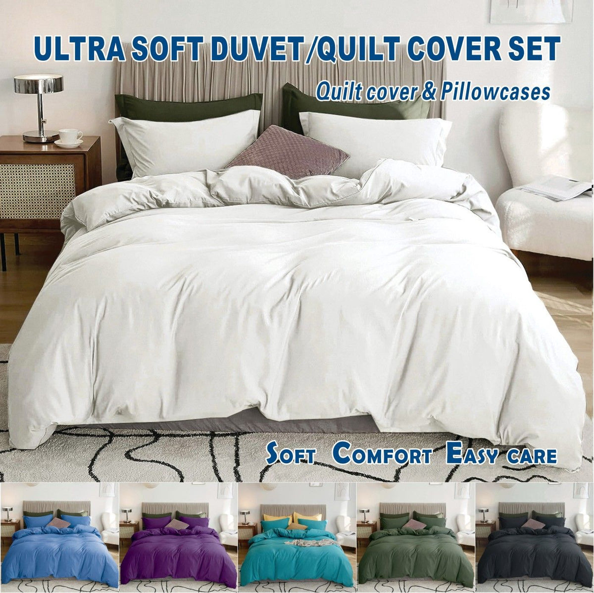 3 Piece Hotel Soft Microfiber Quilt Cover Set-2000TC Duvet/Donna Cover Set & Pillowcases -1 Quilt Cover Zipper Closure & 1 x 
