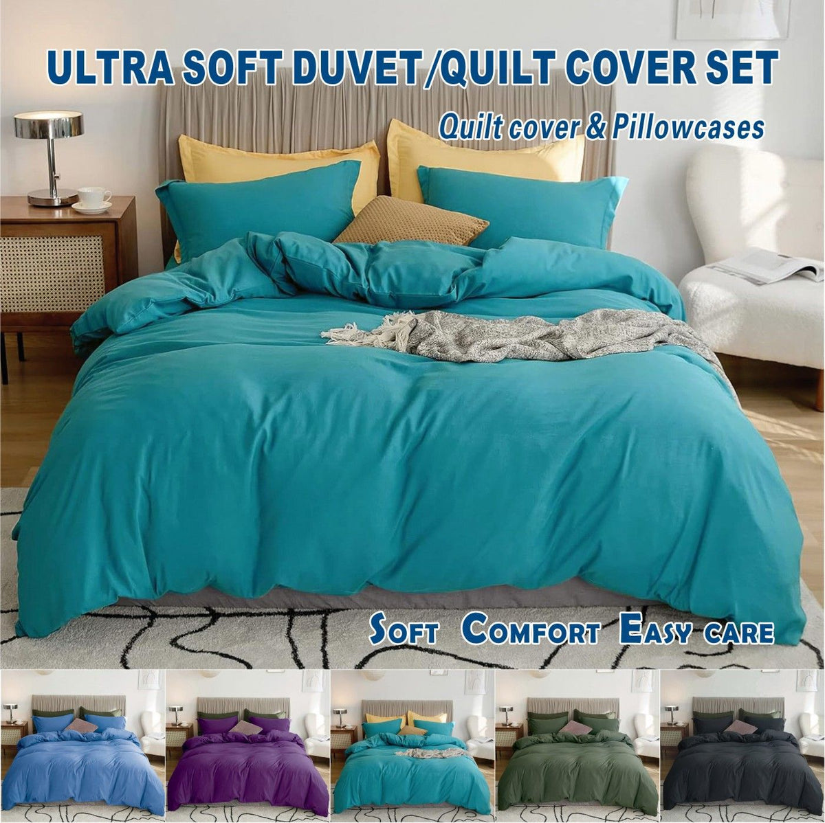3 Piece Hotel Soft Microfiber Quilt Cover Set-2000TC Duvet/Donna Cover Set & Pillowcases -1 Quilt Cover Zipper Closure & 1 x 