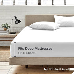 3 Piece Fitted Sheet Set- Fitted Sheet & Pillowcases -Breathable Bedding - Wrinkle, Fade, Stain Resistant- 40cm Deep Pocket F