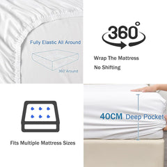 3 Piece Fitted Sheet Set- Fitted Sheet & Pillowcases -Breathable Bedding - Wrinkle, Fade, Stain Resistant- 40cm Deep Pocket F